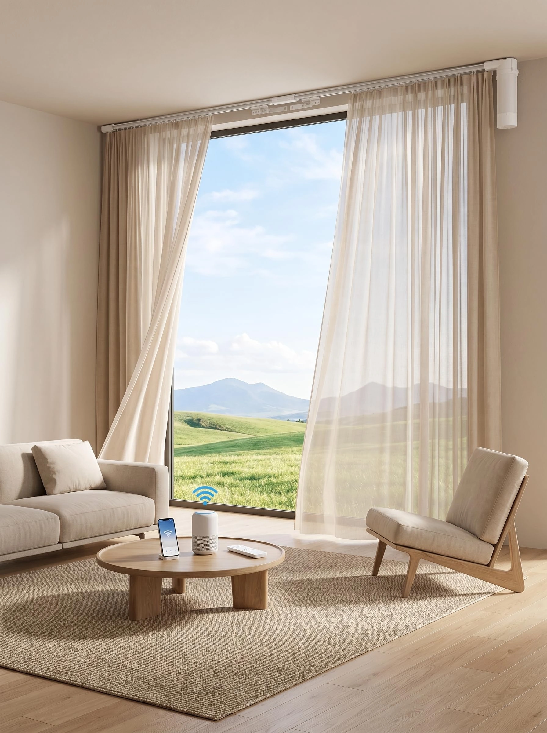 smart curtain track living room lifestyle