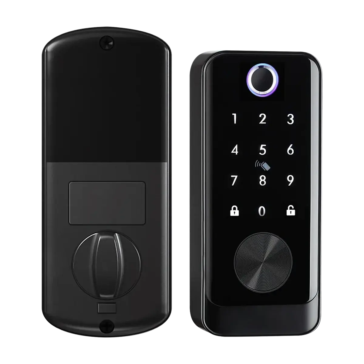smart deadbolt lock fingerprint keypad front back